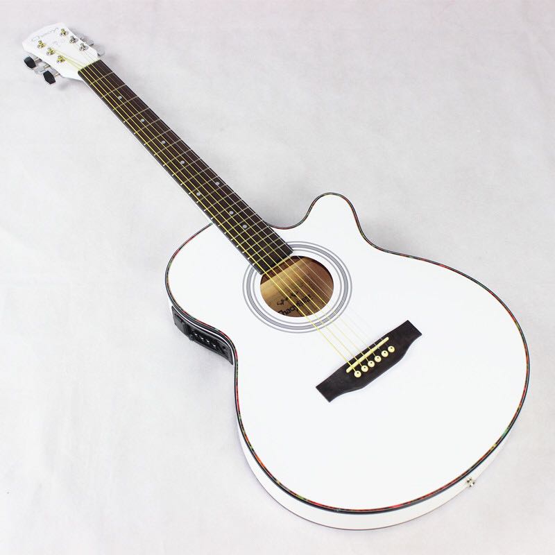 40 Inch Folk Guitar Wood Guitar Guitr Ultra-thin Barrel Body J Electric Box EQ Guitar White Guitar