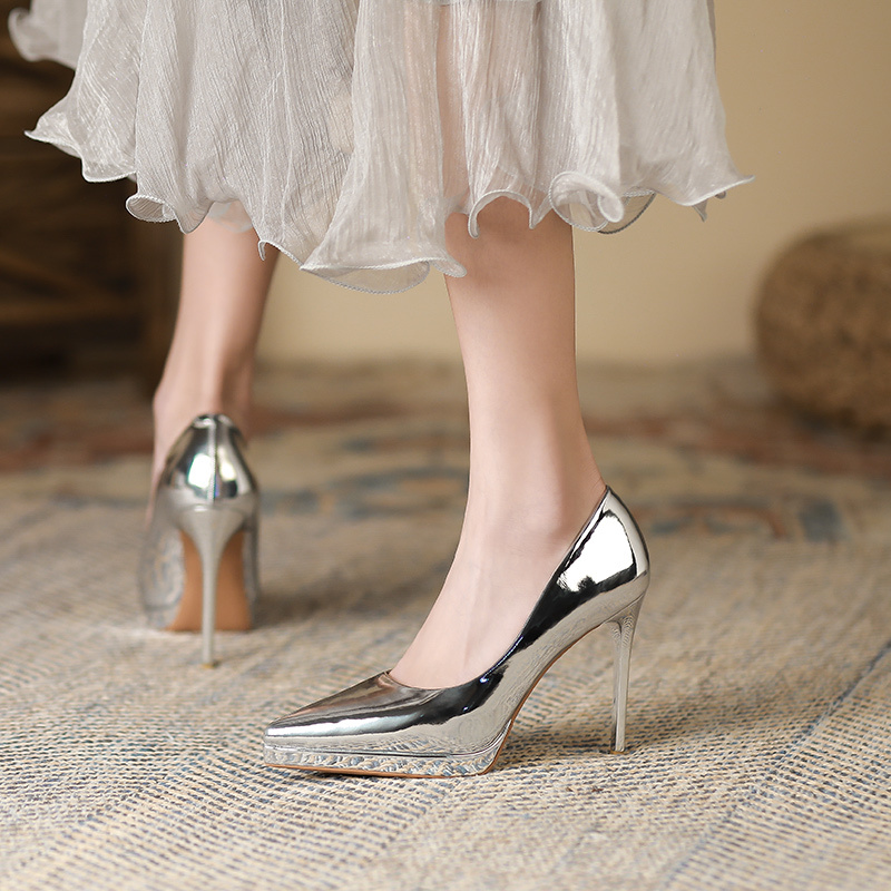 Soft Leather High-Heeled Shoes for Women, 2026 Spring New Style, Comfortable and Waterproof Platform, Sexy Stiletto Pointed Toe Shoes