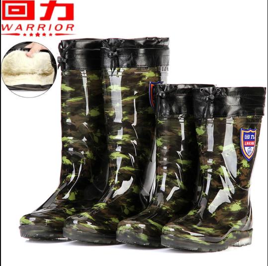 Mùa đông ấm áp mưa khởi động kéo trở lại mưa khởi động ống cao cộng với nhung overslip bông và bông nước giày khởi động camo cao su giày giày nam chống nước