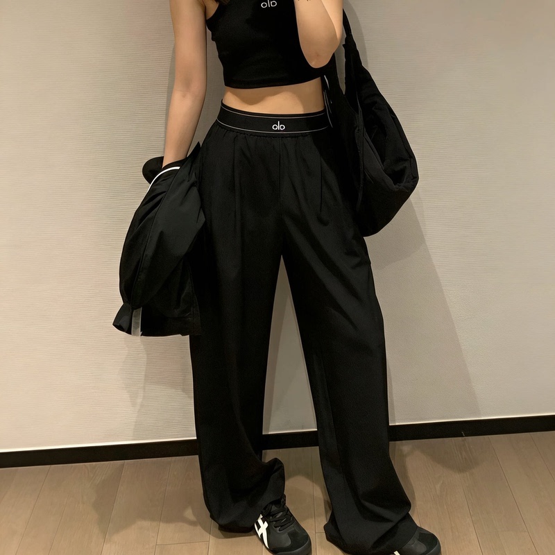 Alo Yoga Quick-Dry Wide-Leg Pants High-Waisted Casual Straight-Leg Sports Loose Slimming Long Pants for Women