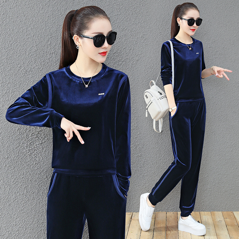 Hon Star Millan Gold Velvet Casual Sports Suit Women Brands Spring Autumn Sweatshirt Fashion Two Sets Sportswear To Be Slim