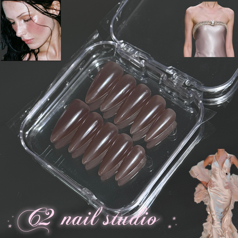C2 Rich Girl Satin Silk Style Hailey Handmade Wearable Nails Ins Autumn Winter High-Quality Nail Art That Enhances Fairness