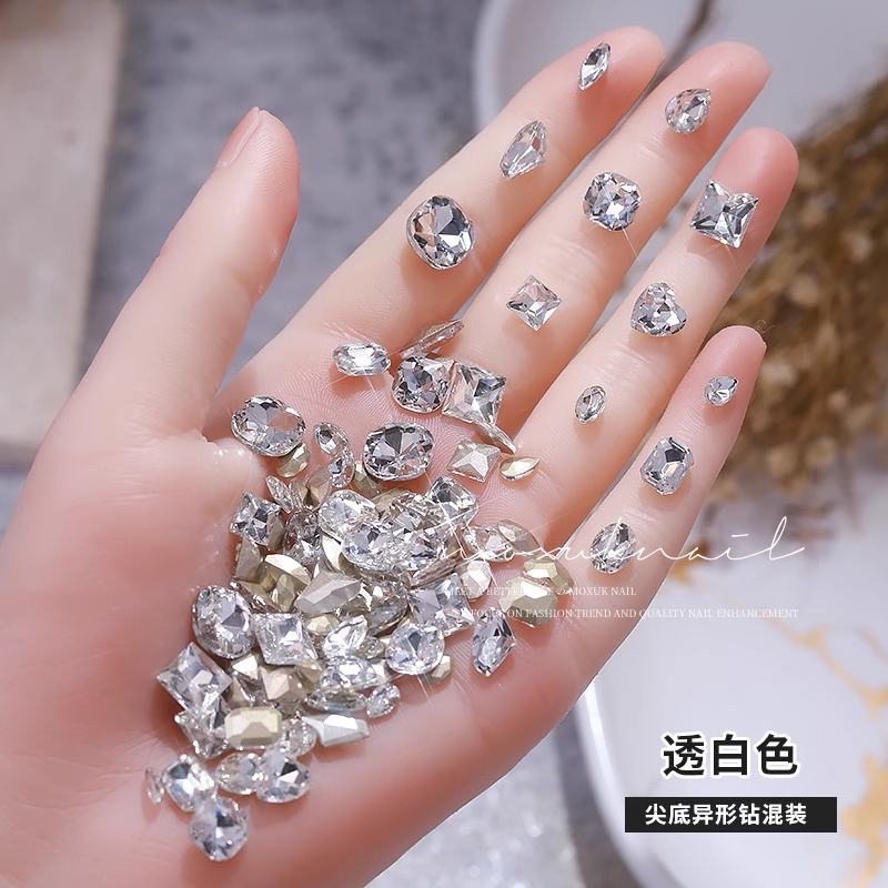 Mixed Popular K9 Internet-Famous Nail Art Decorations, Rhinestone Nail Decorations, Pointed-Bottom Irregular-Shaped Diamonds, Super Shiny and Transparent Premium Diamond Decorations