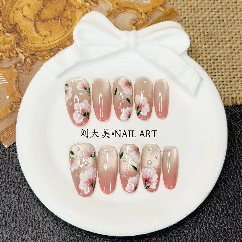 Liu Damei【Gradient Peach Blossom】Hand-Painted Delicate Pink Gradient Gentle Cherry Blossom Brightening Commuter-Ready Press-On Nails