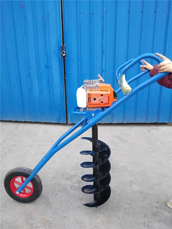 Single-wheel ground drill hand-push single tree planting drill hole machine fruit tree fertilizing and cohorting machine cement pole beating pit drilling hole bracket