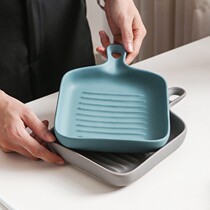 Nordic matte ceramic baking tray Cheese baking tray with handle Ceramic breakfast tray Oven baking tray Household dish tray