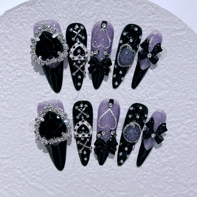 Purely Handmade Long Nails with a Light Luxury and High-End Feel, Sweet and Cool Style, Purple Y2K Fake Nail Tips