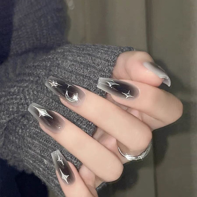 2024 New Cool Star and Moon Wearable Nails Star Moon Blush ins Fresh and Affordable Wearable Nails