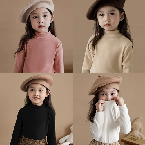 Бархатная демисезонная детская утепленный лонгслив, высокий воротник, в западном стиле