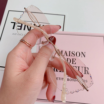 No makeup frameless myopia glasses female irregular ultra-light diamond cut anti-blue light temperament beauty glasses with power