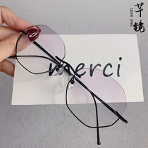 No frame pure titanium myopia glasses female inlaid bottom half frame individuality multilateral anti-blue light glasses mens fashion design wind glasses