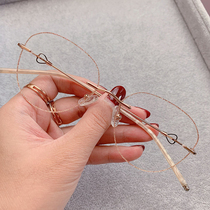 Frameless glasses womens small crown gold powder edging large face diamond cut edge myopia glasses beauty mirror