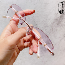 Sie Mirror Temperament Elegant Woman No Frame Diamond Cut Side Butterfly Myopia Glasses Vegan Blue Light Inlaid Shiny Pink Cosmetic Mirror