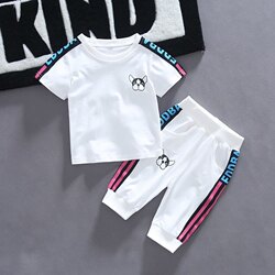 ເດັກຊາຍແລະເດັກຍິງ summer suit infant and toddler pure cotton 7-point pants two-piece baby cartoon T-shirt small and medium-sizes casual suits