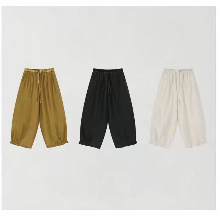 2026 Summer New Casual Pants for Women, Minimalist Versatile Reverse Craftsmanship Pleated Hem Cool Acetate Pants