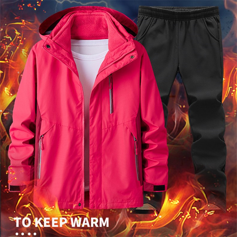Submachine suit suit men and women Gardown thickened three-in-one detachable two-piece set winter waterproof and warm and large size dress pants