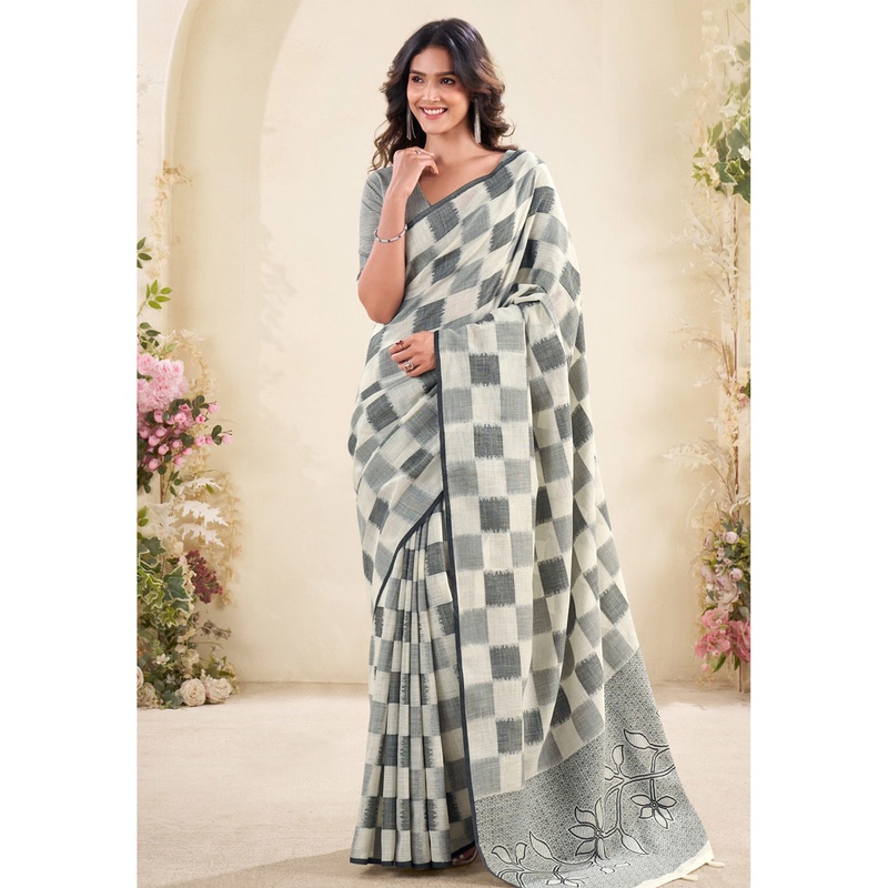 2025 Autumn New Indian Sari Linen Plaid Pattern Ethnic Style Vintage Women's Wrap Dress with Unique and Elegant Design