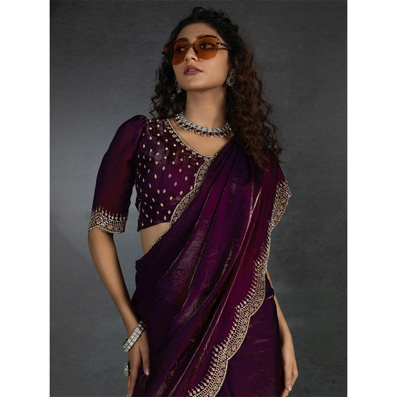 2025 New Summer Style Warm Purple Indian Gauze Elegant Slimming Look Ethnic Style Women's Wrap Skirt Party Dress with Diamonds