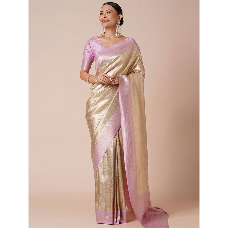 High-End Silk Jacquard Indian Saree, Milky White, Elegant and Graceful Women's Wrap Dress, Festival Party Dress, Summer 2026