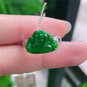 New product in september: hongyu jadeite 18k gold inlaid with ice and full of green sun and green laughing buddha exquisite ring hy2142