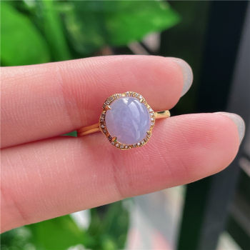 New product in september: hongyu jadeite 18k gold inlaid ice waxy violet cabochon exquisite ring a880914