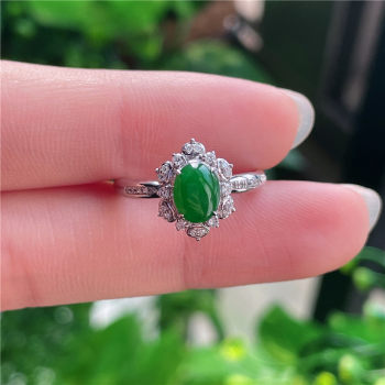 New product in september: hongyu jadeite 18k gold inlaid ice waxy green egg surface exquisite ring g50918