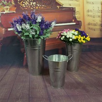 Galvanized Iron Leather Flower Arrangement Cylinder Iron Bucket Floral Containing Barrel Storage Barrel Wedding Celebration Dry Flower Barrel Flower Shop Decorated Bamboo Sign Barrel
