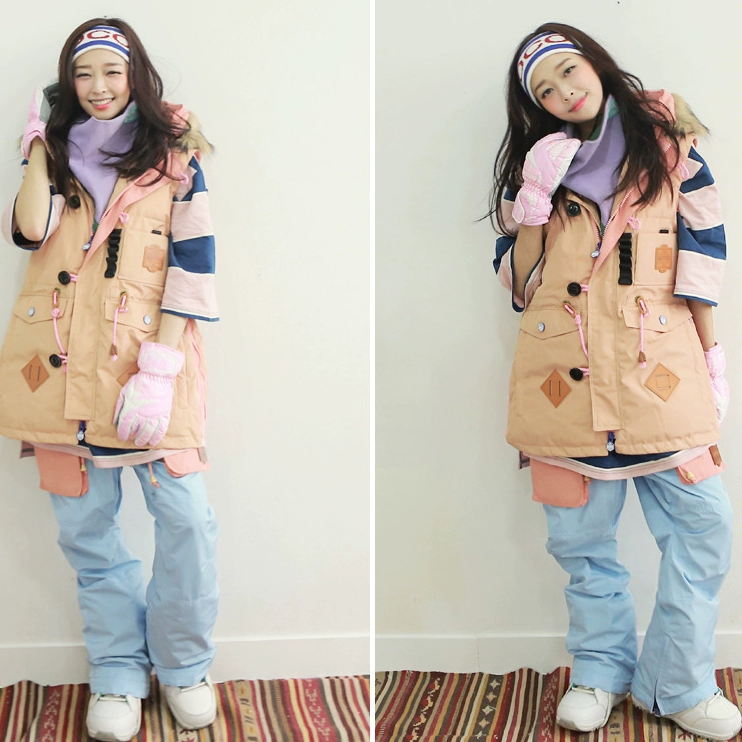 NAPPING áo len trượt tuyết mới Hàn Quốc cổ tròn màu hồng đôi xanh - Thể thao lông cừu / jumper áo hoodie nữ có khóa kéo