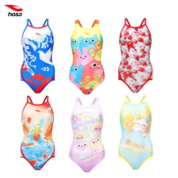 Hosa 2025 New Model Girls' Children's One-Piece Triangle Swimsuit Student Long Training Racing Competition Swimsuit