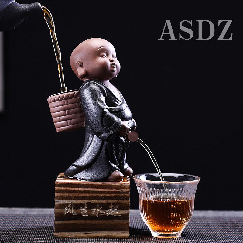 Peeing doll tea pet little monk urinating child way purple sand urinating tea table teapot creative tea child child tea table boy