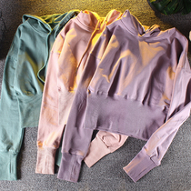 Short quick-drying hooded sports long-sleeved sweater womens spring slim pullover jacket umbilical fitness clothes running yoga clothes