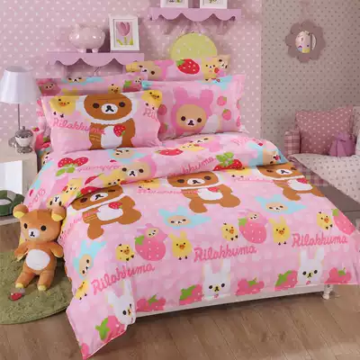 Pure cotton cartoon three or four piece set cute pink bed hats sheet type 1 2 meters 1 51 8 meters bed Angel bear