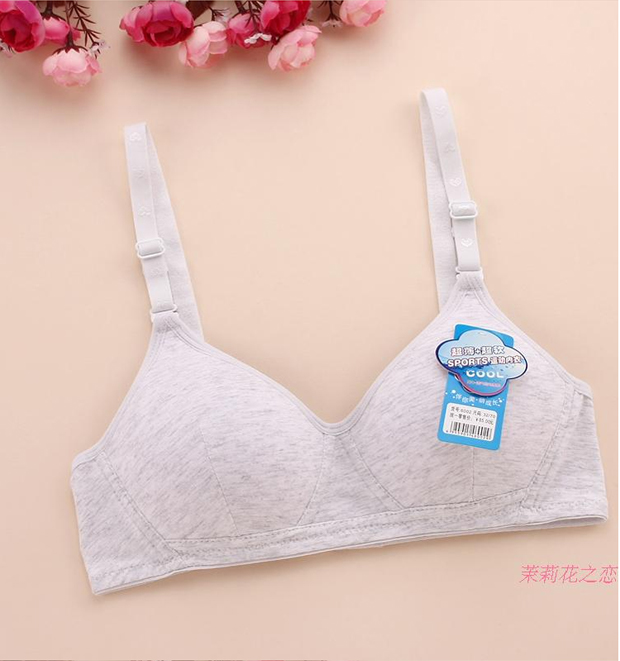 Mùa hè rắn màu cotton cô gái áo ngực không có vành thời kỳ phát triển học sinh trung học thể thao đồ lót kích thước lớn mỏng mẫu cốc ao lót cho con bú