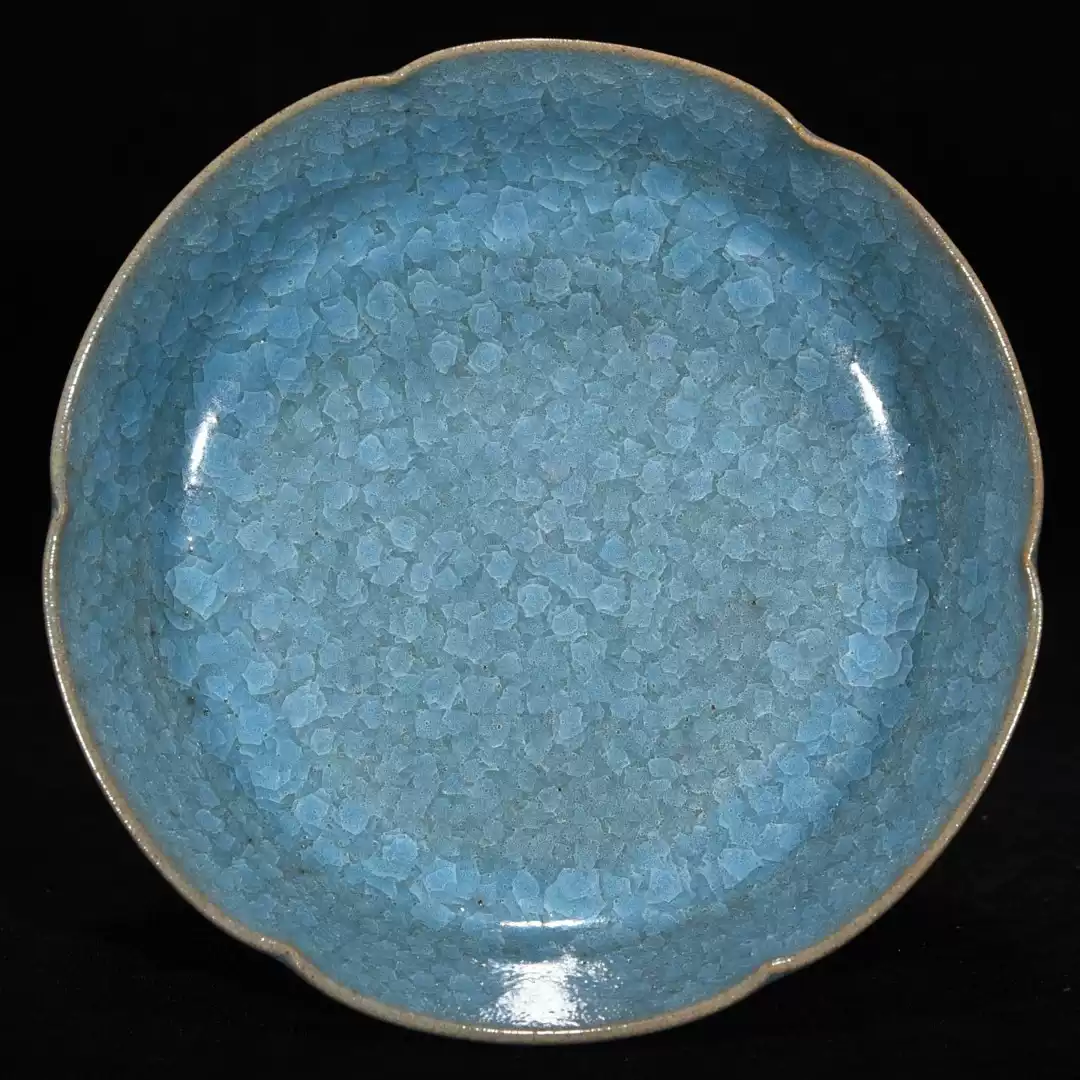 宋代汝窯藍釉冰裂紋葵口洗古董收藏古玩陶瓷古瓷器
