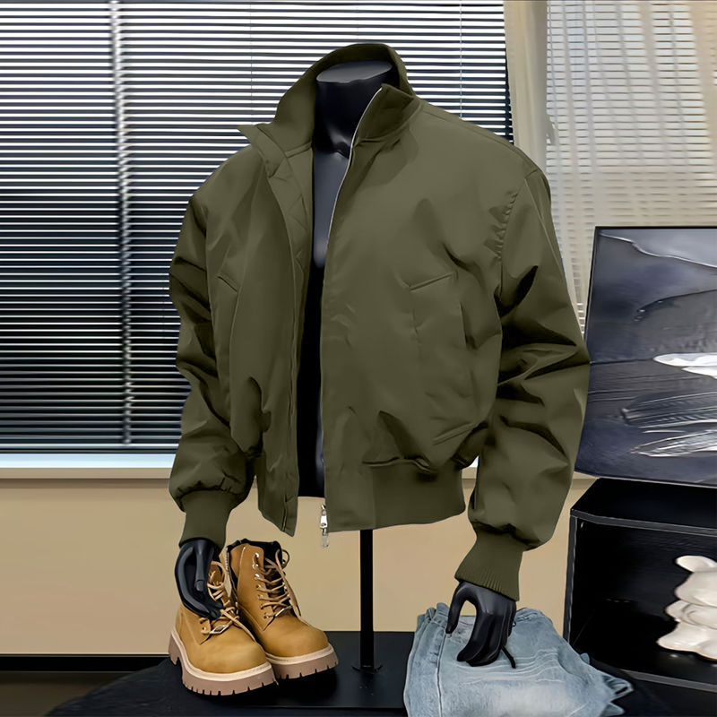 American-Style Stand-Up Collar Short Jacket for Men, Winter Tough Guy Pilot Jacket, Windproof Coat for Young Men American-Style Stand-Up Collar Short Jacket for Men, Winter Tough Guy Pilot Jacket, Windproof Coat for Young Men