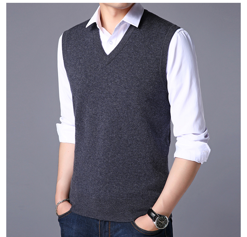 Mùa thu và mùa đông áo len tinh khiết nam áo len cổ chữ V vest gà trái tim cổ áo không tay áo len áo len áo cardigan nam