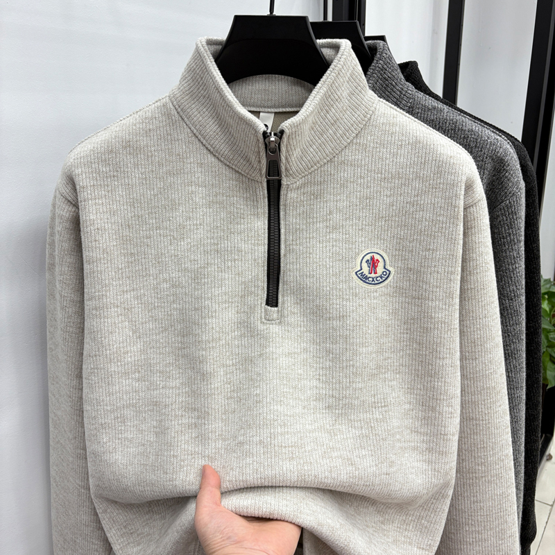 Outlet Clearance: Moncler Autumn/Winter New Men's Wool Sweater with Half-Zip Collar, High-End Sweater for Men