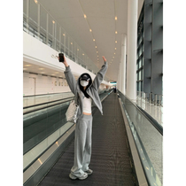 Grey Lazy Wind Casual Sports Suit Women 2024 new spring automne Lions hat cardio-hoodie sweatpants Mode pantalon de la mode