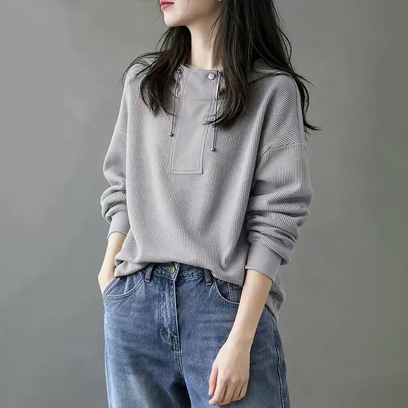 Gray Drawstring Hooded Sweatshirt for Women 2026 Early Autumn New Style Work Clothing Loose High-End Light Luxury Hoodie Inner Layer Top