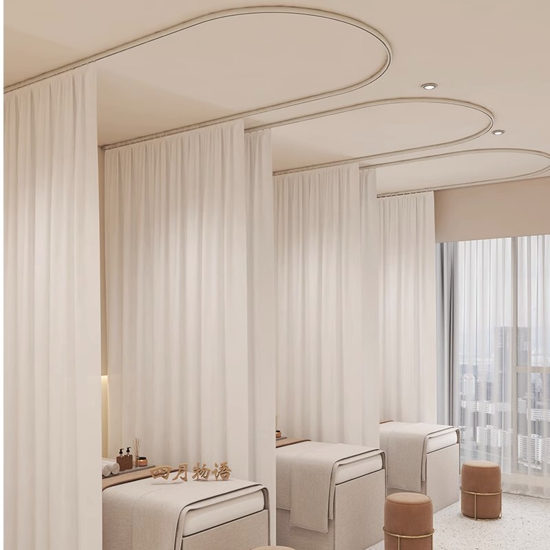Specialized U-Shaped Partition Curtain Track for Beauty Salons, Health Centers, and Therapy Beds; Translucent but Not See-Through, Curved Sheer Curtain
