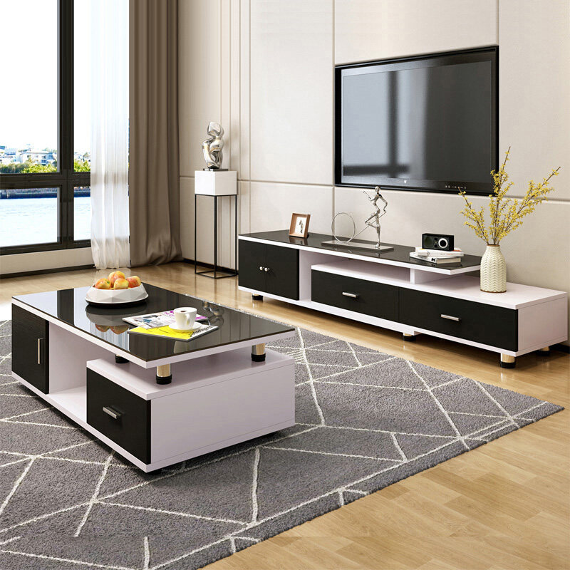 Nordic tempered glass tea table TV cabinet combination simple modern small apartment rental simple tea table rectangle