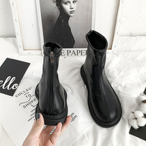 Spring and Autumn Martin boots female 2021 new winter plus velvet black tide ins cool English style thin single boots flat short boots
