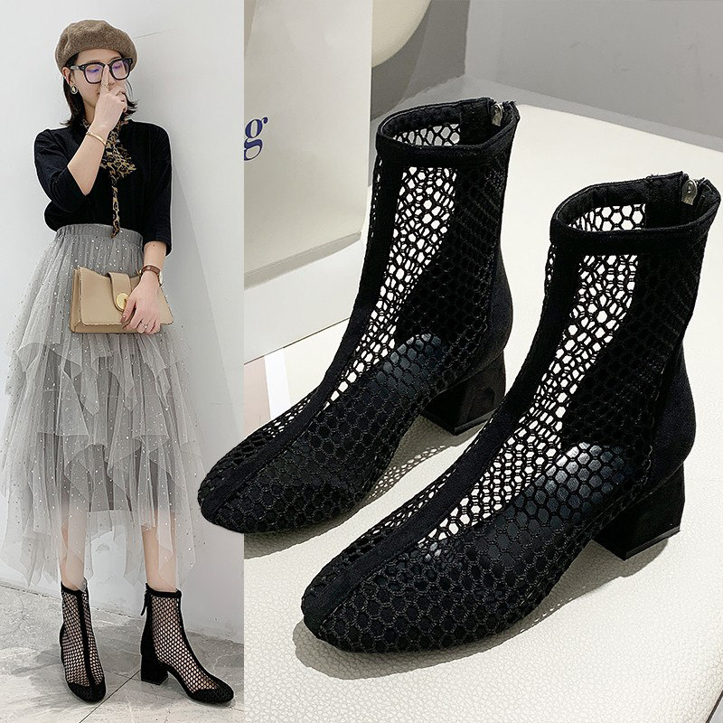 High heel Martin boots 2022 New female spring summer hollowed-out breathable mesh boots small crowdsourced design Fried Street small short boots