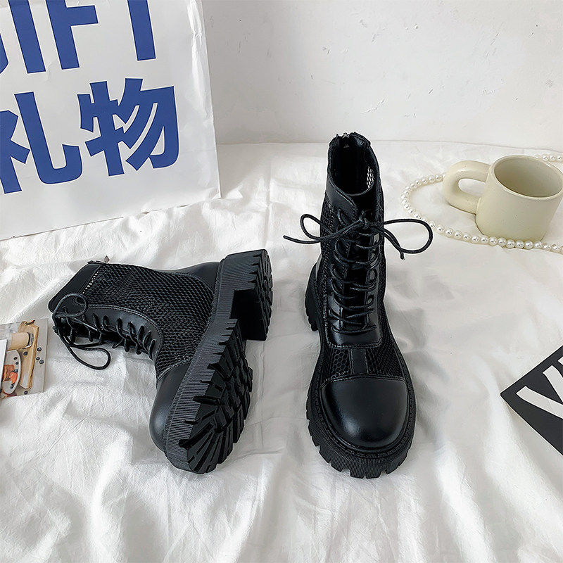 Medium Cylinder Martin Boots Summer Thin women 2022 New hollowed-out breathable mesh Gauze Boots Spring Autumn Short Boots small crowdsourced Black