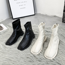 Martin boots female British spring and autumn naked boots 2021 New flat square head white thin single boots winter short boots