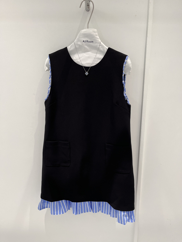 Thirteen Lines Aj Room2025 Summer K-Style Versatile Loose Slimming Look Round Neck Splicing Stripesd Short Dress for Women