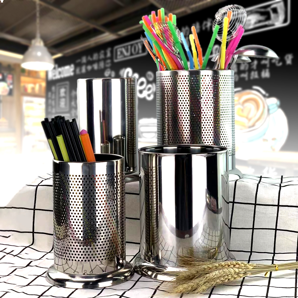 Stainless steel chopsticks barrel chopsticks cage milk tea shop suction tube barrel household chopsticks box spoon chopsticks barrel rack drain rack