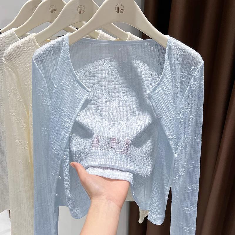 French Super Fairy Cardigan Sun Protection Clothing for Women in Summer Thin Lace Cut Out Shawl with Suspender Skirt Blouse