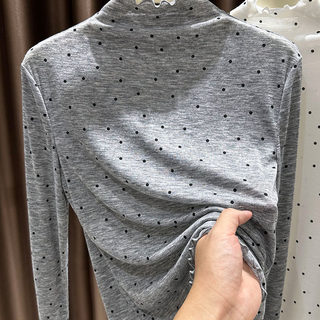 软糯顺滑天丝波点打底衫女秋冬无痒感高端T恤木耳边半高领薄内搭