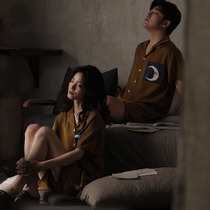 Retro lapel~low-key connotation S F Elizaba summer ice silk couple pajamas women short-sleeved shorts men